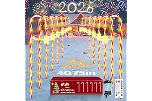 JORETLE 10 Pack Christmas Candy Cane Lights Outdoor,104cm 12Modes Christmas Pathway Light with Timer &Waterproof, 120 LED Powered, Xmas Garden Lights for Yard Patio Pathway Decoration