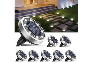 btfarm Lot de 8 Lampe Solaire Au Sol, 8 LED Jardin Exterieur Solaire Etanche Lumiere Solaire, Spot Solaire Extérieur pour Chemins Pelouse Terrasse Allée Cour Piscine, Blanc Froid