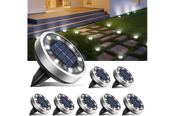 btfarm Lot de 8 Lampe Solaire Au Sol, 8 LED Jardin Exterieur Solaire Etanche Lumiere Solaire, Spot Solaire Extérieur pour Chemins Pelouse Terrasse Allée Cour Piscine, Blanc Froid