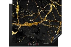 KitchenYeah© Copri Piano Induzione 60x52 cm Cucina Coprifornelli Copertura Protezione Cottura Tutto per la Cucina Marmo - Oro - Nero - Effetto marmo - Lusso - Brillantini