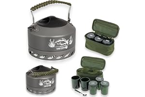 LIDSTERS FISHING SUPPLIES Lfs Quick Boil Kettle 1.1 Litre Carp Fishing Camping + NGT Brew Tea Coffe sugar (Green Handle)