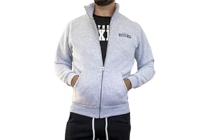 XTREME BOXING - Felpa in Cotone Felpato Full Zip e Collo Alto, Felpa Calda, Tuta Uomo in Cotone, Sportiva, Casa, Palestra, Jogging, Tempo Libero