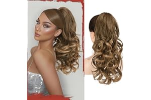 Sofeiyan Coleta Postiza Rizada 43cm con Pinza de Garra, Extensión de Pelo Sintético de Aspecto Natural Cola de Caballo Falsa para Mujer, Rubio Ceniza Oscuro con Puntas Doradas