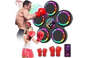 XOEMINOR Music Boxing Machine Adulto, LED Máquina de Boxeo Musical con 2 Guantes, 9 Velocidades, 9 Modos de Entrenamiento, Boxeo Pared Musical con Bluetooth y Recuento Inteligente y Luces al Ritmo de la Música