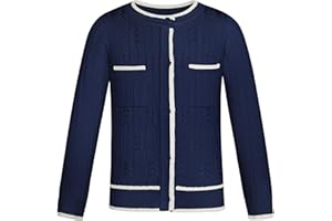 GRACE KARIN Dziewczęcy kardigan z długim rękawem dzianinowy mundurek szkolny okrągły dekolt uroczy kardigan