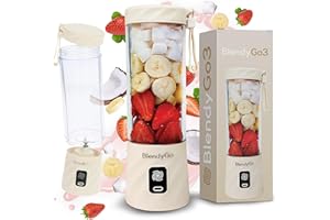 ‎BLENDYGO Blender bezprzewodowy BlendyGo 3® przenośny mini blender do smoothie i koktajli, USB, mikser, kruszy lód i mrożone owoce, technologia PulseMotion & BlendPro, 550 ml (Beżowy)