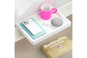 BedShelfie Bedside Shelf for Bunk Bed & Top Bunk, College Dorm Room Essentials, Loft Nightstand, Floating Bed Side Table Tray Storage, Dorm Room Decor By Smallish - (FlexFit Model, White)