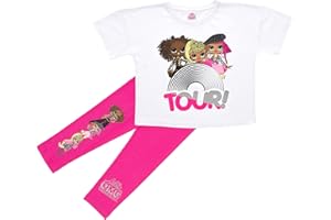 L.O.L. Surprise ! Mädchen T-Shirt und Leggings Set mit LOL OMG Tour, LOL Surprise Dolls | Kinder Outfits 100% Baumwolle T-Shirts & LOL Leggings | Mädchen Kleidung | Weiß/Fuchsie
