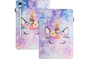 LSPCASA Funda para Samsung Galaxy Tab S9 FE 10.9 Pulgada PU+TPU Material Funda Galaxy Tab S9 FE con Ranuras para Tarjetas Funda Samsung Galaxy Tab S9 FE Unicornio