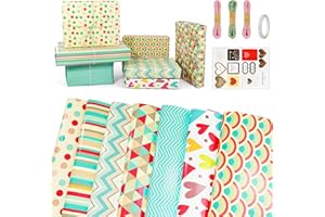 Coicok Papier Cadeau Set avec Corde et Étiquette, 7 Feuilles Papier Cadeau Anniversaire, 70 x 50cm par Feuilles, Emballage Cadeau, Ecologique Feuille pour Anniversaire, Mariage, Papier Cadeau Enfant