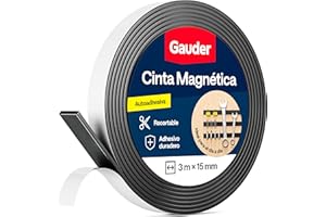 GAUDER Cinta Magnética Autoadhesiva - Banda Magnética Flexible Recortable para Manualidades, Organización y Decoración (3 m x 15 mm) - Imán en Tira
