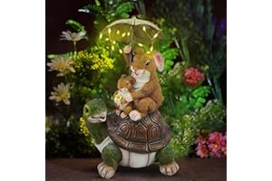 OKESYO Solar Gartenfiguren Schildkröte Gartendeko, Gartenfiguren & Gartenstatuen mit Sukkulenten und Leuchten, Wetterfest Gartendeko Schildkröte Figuren für außen, Garten, Terrasse, Rasen