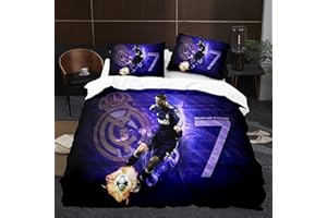 WINUO Equipo de Fútbol Madrid CR7 Juego de Funda Nórdica 135X200cm (Cama de 90) Funda de Edredón de Microfibra Suave con 2 Fundas de Almohada 50x75