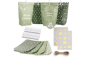 HYGGARTN Adventskalender zum Befüllen Frauen- 24 Geschenktüten mit Zahlenaufkleber und Klammern, Doppelseitig bedrucktes Motiv - Weihnachten Geschenke 2025 Kinder mädchen (Grün)