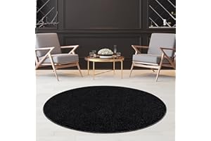 JIMRI Fashion4Home - Tappeto a pelo corto in tinta unita per salotto, cameretta dei bambini, camera da letto, studio, ufficio, corridoio e cucina, colore: nero/antracite, dimensioni: 120 cm, rotondo