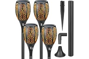 CECOMBINE Solarleuchten für Außen Garten, 4 Stück 33 LED Solarlampe mit Wandhalterung für Außen Solar Fackel Gartenfackeln, IP65 Wasserdicht Flammenlicht für Außen, Gärten, Weg, Hinterhöfe, Rasen