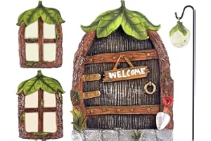 ALEMIN Puertas Hadas Jardín, Puertas en Miniatura al Aire Libre, Decoración de Árboles, Ventana y Puerta de Casa en Miniatura, Brilla en la Oscuridad, Decoración de Jardín (Hojas)