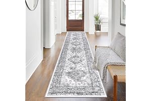 SHACOS Hallway Hallway Runner Rugs Non Slip Grey 60x240 CM Vintage Boho Hall Carpet Runners Washable Distressed Non Shedding Floor Hall Runners for Hallway Entryway Bedroom Kitchen Laundry Room