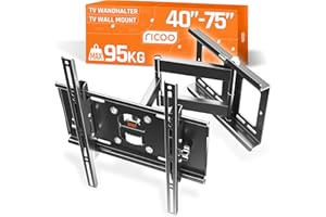 RICOO Support TV Mural Orientable et Inclinable Fix ation 40-75" Pouces (79-165cm) Max 95KG & Max Support VESA 400x400 / Support Television Mural - Accroche TV Mural - Support Mural TV R23-S Noir