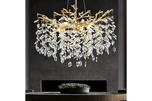 ZENITHBEAM Moderne Kristall-Kronleuchter FüR Esszimmer,Luxury Gold Pendelleuchte Aus K9 Kristall Aluminium Baumzweigen,Rund 10-Light HäNgelampe Leuchte FüR Wohnzimmer,Schlafzimmer,Hohe Decke 60Cm