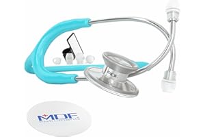 MDF INSTRUMENTS MDF Acoustica Lightweight Stethoscope for Doctors, Nurses, Students, Home Health Use, Adult, Dual Head, Pastel Blue Tube, Silver Chestpiece-Headset, MDF747XP03