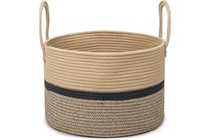 Virklyee Cestas de Lavandería Tejidas para Mantas 32L Almacenamiento Tejida Canasta Φ40 x H25 CM Cesta Para la Ropa Sucia Con Asa, Guardar Ropa, Mantas, Juguetes(3 -Colores Marrón)