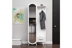 Homemania M.M.01.02.05.01631 Mobile Ingresso Kerry Armadio Appendiabiti con Specchio, Anta, Cassetto, Ripiani Bianco in Legno, 80 x 35 x 180 cm