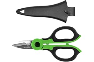 SAMSFX Fishing Heavy Duty Anti-Slip Serrated Edge Scissors Saltwater Freshwater Braid Scissors Braided Line Cutter with Plastic Belt Case Sheath Kit