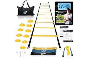 INVINCIBLE FITNESS Escalera de agilidad Set, 11 peldaños, duradero Materiales, portátil Bolsa de transporte, incluye 4 piquetas de Metal + Bonus: 2,5 "Lacrosse masaje Pelota, por Invencible Fitness