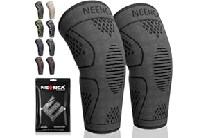 NEENCA Genouillère Sport(2 Pack), Genouillère Rotulienne de Compression Respirant, Attelle Genou Ligamentaire pour Déchirure du Ménisque, Arthrose, Récupération de Blessur, Course, Football (M, Noir)