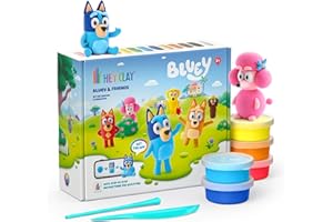 Hey Clay Bluey & Friends-Set (15 Dosen) mit lufttrocknender Modelliermasse und Modellierwerkzeugen