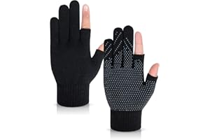 Becellen Non-Slip Knitted Gloves, Fingerless Thermal Gloves, Touchscreen Winter Knitted Gloves for Men and Women
