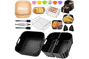 LPQKCCY Moule Silicone Air Fryer, 20PCS Accessoire Air Fryer pour Ninja Max Pro 6,2L AF180EU AF140EU, Philips 6,2L, COSORI 5,5L, Rack-gril, brosse à huile, spatule, clip anti-scalding, gobelets à muffins