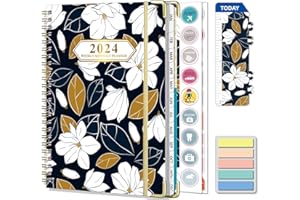 Gumiho Agenda Semainier 2024 Spirale - Agenda Scolaire A5 (Janvier à décembre 2024)-Avec 250 Autocollants de plan Adapté aux Bureau et Famille (Noir et blanc)