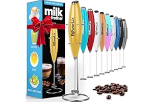 Powerlix Espumador de Leche Eléctrico de Mano - Batidora de Espuma Potente 19000 rpm con Soporte de Acero Inoxidable, Ideal para Café, Capuchino y Chocolate Caliente