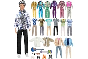 CARREUTY 26 vestiti e accessori, 1 set da sci, 1 vestito alla moda, 2 set di paillettes, 1 set di giacca di lana, 4 set con abbigliamento normale, 2 chitarre, 2 occhiali da sole, 4 paia di scarpe per bambole
