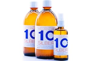 PURESILVERH2O 1100ml Argento colloidale - 2 bottiglie da 500 ml/10 ppm argento colloidale + spray (100 ml/10 ppm) - 99,99% puro Argento - migliore qualità - Made in Germany
