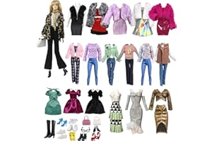 WANDERGO 19 pezzi di abbigliamento e accessori per bambole, set da 4 pezzi con motivo leopardato + 4 gonne + 1 maglione e pantaloni + 7 paia di scarpe + 1 occhiale + 1 borsa per bambole da 11,5 pollici