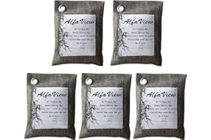 AlfaView Sac Purificateur d'air 200g Naturel et sans Odeur au Charbon de Bambou Elimine Les Odeurs des Voitures Désodorisant au Charbon de Bambou Actif Absorbeur d'Odeurs et d'Humidité(5 x Pack)