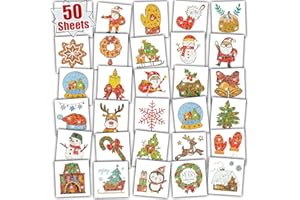 Leesgel Weihnachten Tattoo Kinder, 50 Stück Glitzer Tattoo Weihnachten mit Santa/Schneeflocken/Schneemann/Weihnachtstattoos, Kinder Tattoos für Weihnachtsdeko Nikolaus Geschenke Kinder