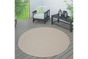 Paco Home Tapis Intérieur & Extérieur Terrasse Et Balcon Monochrome Structuré, Dimension:200 cm Rond, Couleur:Beige