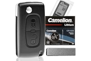 Klapp Schlüssel Gehäuse Funkschlüssel Fernbedienung Autoschlüssel Rohling + Batterie kompatibel mit Citroen/Peugeot/FIAT