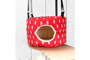 Little Friends HUGE Rodent-Hive Hammock Toy for Rats, Ferrets, Chinchillas – Soft Hanging Cave Bed – 30 x 30 x 25 cm - Red Dots