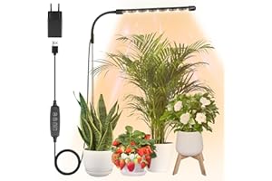 Qoolife Lámpara de Plantas Led Full Spectrum, Luz de crecimiento para plantas de interior, Altura ajustable con temporizador 3/9/12Hrs, 3 modos de luz, 10 niveles de brillo