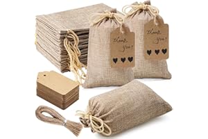 TOOCOO 25 Stück Premium Jute-Geschenkbeutel mit Reißverschluss und 25 Stück Geschenk-Umschläge & Schnur, 10 x 15 cm wiederverwendbare Jute-Geschenkbeutel für Hochzeitsgeschenke, Party, Weihnachten, DIY