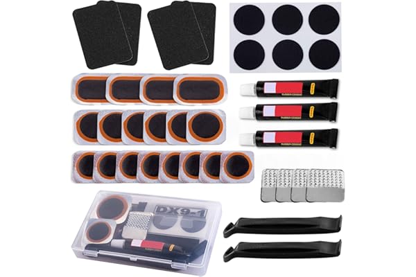 KOAREL Kit de RéParation Pneus de véLo - Kits de réparation, avec 24 de Vulcanisation Rustine, pour rustine véLo Chambre a air, VTT, Pneu Moto, Les vélos de Route et de