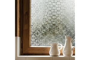 ‎FANCYCLINGS Fensterfolie selbstklebend 3D Buntglas-Fensterfolie Fenster-Sichtschutzfolie für Badezimmer, Haustür, Haus, Sonnenschutz, Wärmeschutz, statisches Kleben, Weiß 44X120CM