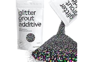 Hemway Glitter Grout Additive 100g / 3.5oz Grout Tile Additive for Tiles Bathroom Wet Room Kitchen - Waterproof & Easy to Mix - Chunky (1/40" 0.025" 0.6mm) - Black Holographic
