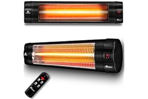 TRESKO Promiennik podczerwieni 2500 W z pilotem zdalnego sterowania | promiennik ciepła na taras elektryczny z 3 stopniami ogrzewania | promiennik tarasowy do wewnątrz i na zewnątrz | ścienny
