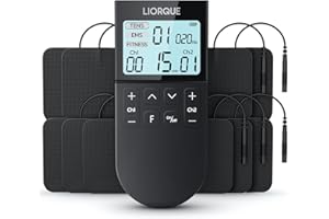 LIORQUE Électrostimulateur Musculaire, Stimulateur Musculaire TENS avec 2 Canaux Indépendant, Avec 3 Modes de Fonctionnement de TENS/EMS/FITNESS pour un total de 50 Programmes de Massage-Noir